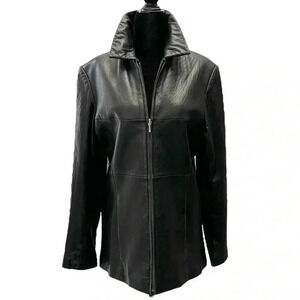 Merona Genuine Leather Jacket Coat Blazer Zipper Front Black Size Small